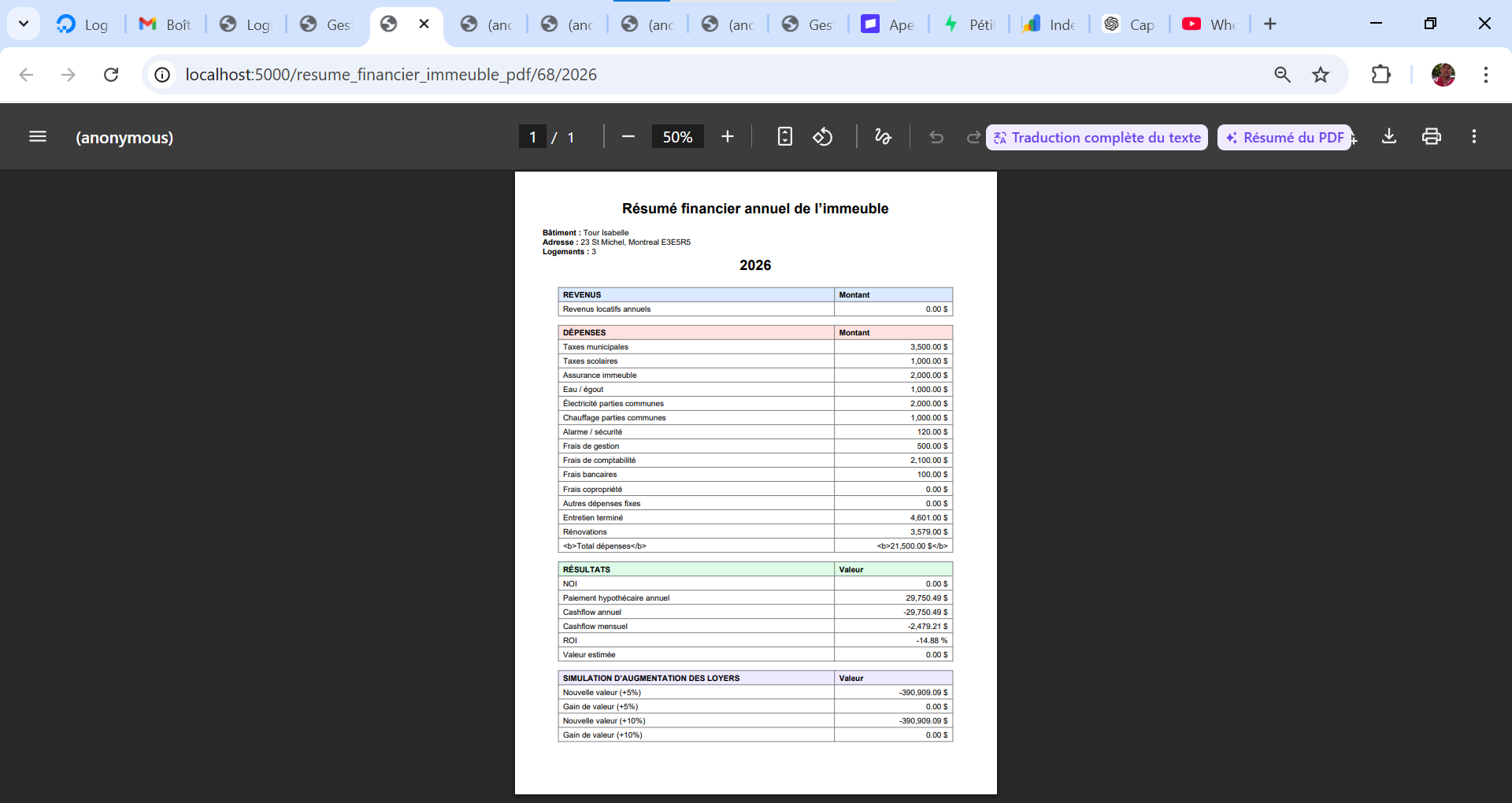 Rapport financier annuel d'un immeuble dans Gestion Locative Pro